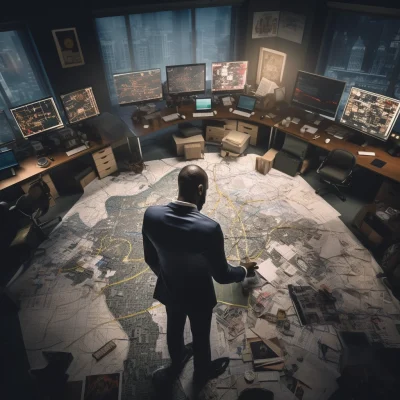 a man evaluating the market through his office